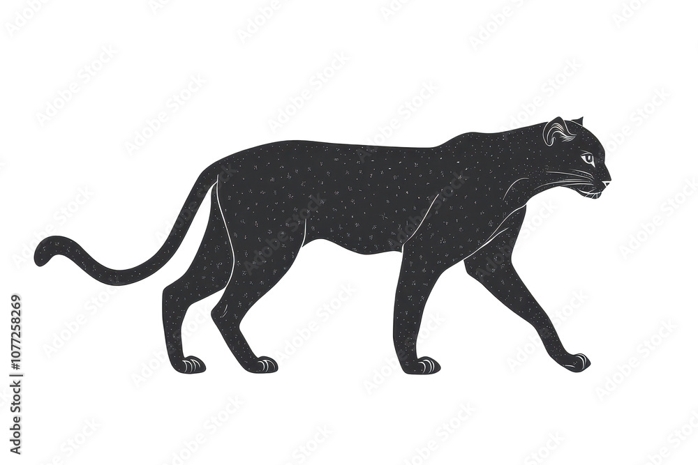 Fototapeta premium Stylized black silhouette of a panther walking with elegance and strength