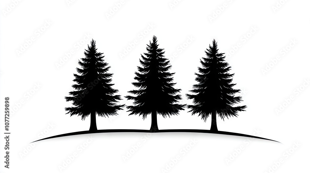 Obraz premium Elegant black silhouette of pine trees against a simple white background, evoking a serene mountain landscape
