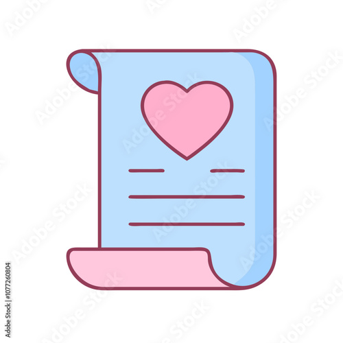 A blue and pink sheet of paper with a heart drawn on it. The heart is surrounded by a blue border