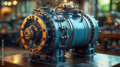 Rustic, weathered industrial pump with exposed mechanics, highlighting rugged metal textures. Machinery and heavy equipment theme photo