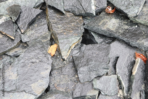 Abstract Texture Representation of Natural Slate Rocks, Showcasing Unique Forms and Features photo