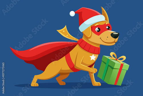 superhero dog with a Santa hat and Silhouette Icon on a white background