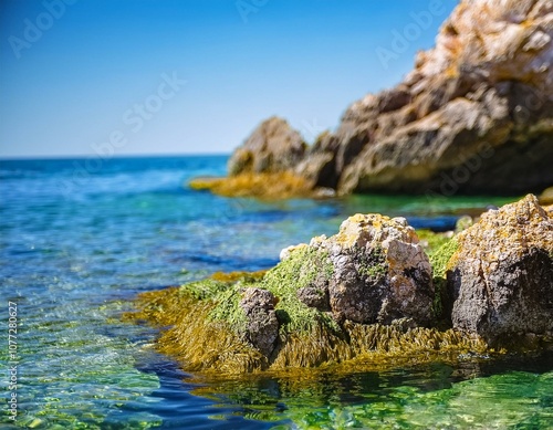 Estampa mediterranea, el mar frende a las rocas de costa photo