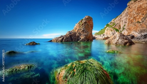 Estampa mediterranea, el mar frende a las rocas de costa