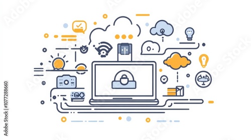 Wallpaper Mural Digital Security Technology with Cloud Application Icons and Secure Networks Illustration Torontodigital.ca