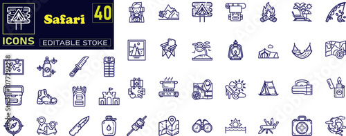 safari line web icons. African Animals, ecotourism activities.
