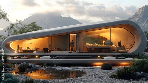 Modern Concrete House with Mountain View