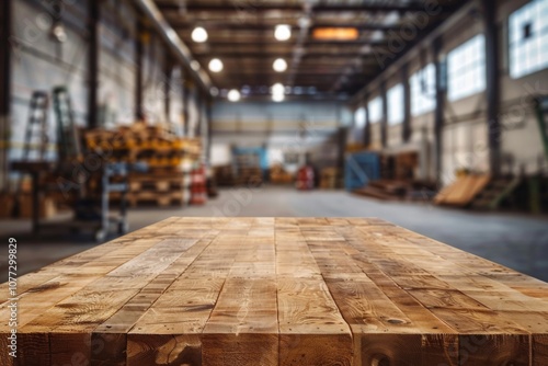 Wallpaper Mural Wood table in warehouse storage blur background Torontodigital.ca
