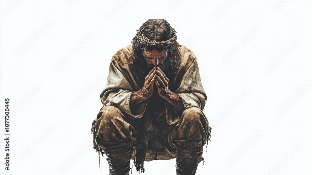 Obraz premium Thy Will Be Done: Jesus’ Prayer in the Garden. Jesus praying fervently in the Garden of Gethsemane before His sacrifice.