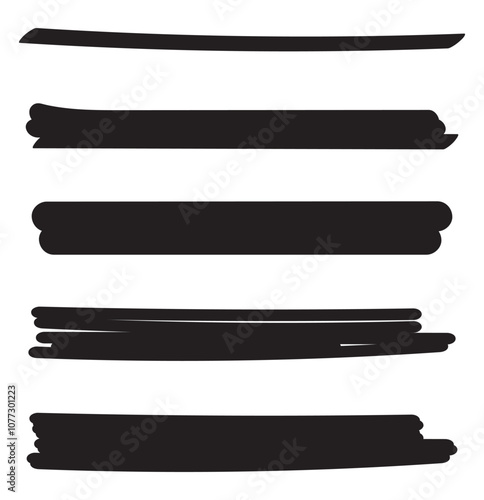 
Straight line vector brush strokes. Black hand drawn stripes, smears. Chinese or Japanese calligraphy brushstrokes set. Rough grunge thick paint line texture. Vector sketch rectangle text boxes