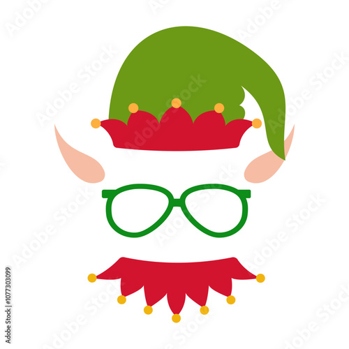 Festive Christmas Elf and Snowman Costume Accessories. Happy New Year party Masks and Clothes