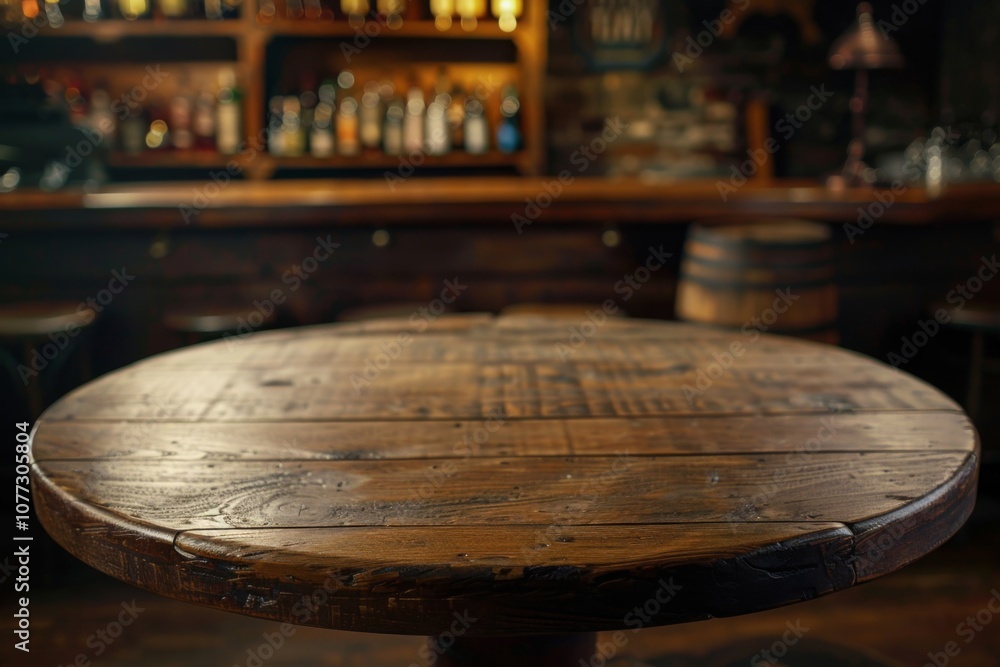 Fototapeta premium Wooden round table in pub or bar