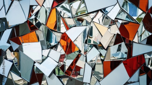 Mosaic of unframed mirrors creating abstract art photo