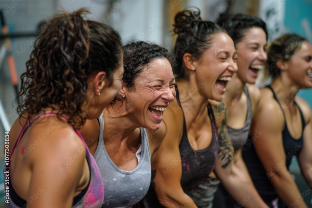 Obraz premium Candid group of women laughing after gym workout