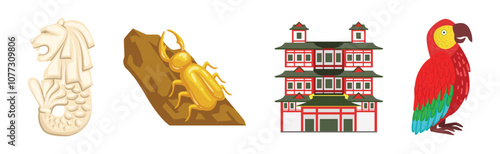 Photography Singapore Culture Sightseeing Tour and Travel Object Vector Set