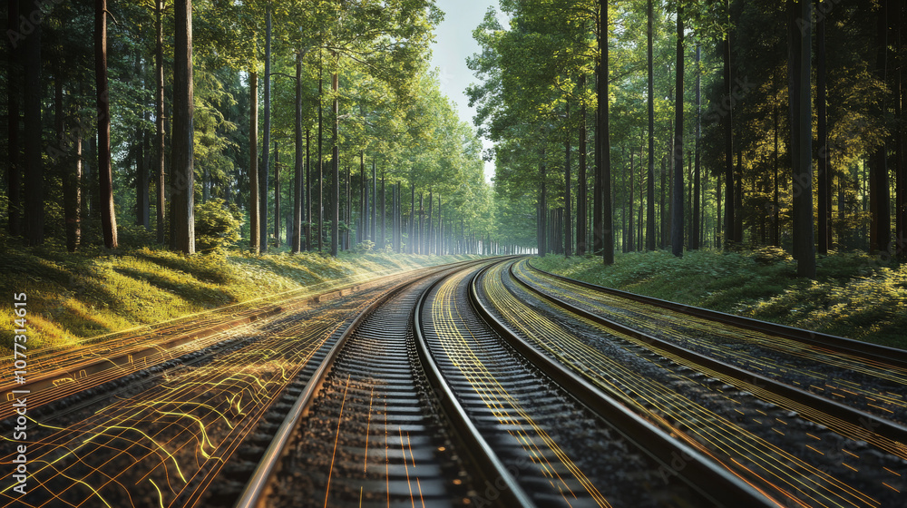 Fototapeta premium High-Speed Rail Track in Forest: Geometry, Alignment, and Angles