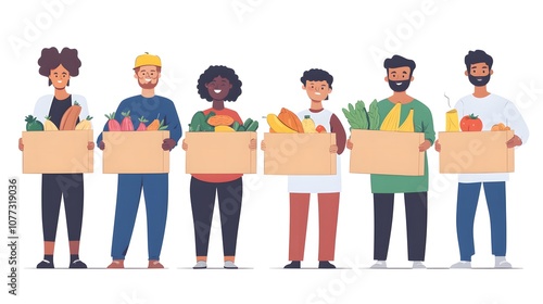 Diverse People Holding Boxes of Food