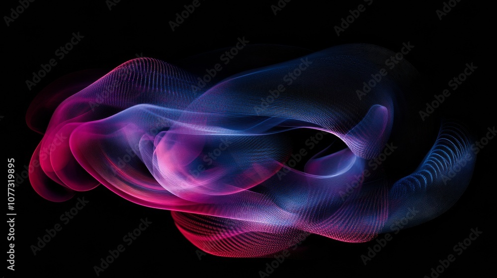 Fototapeta premium Abstract pink and blue particles flowing on black background
