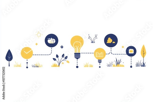 chart, road map with round icons on white background
