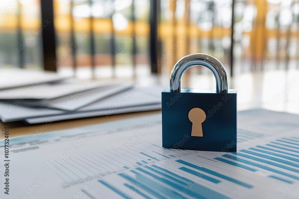 Fototapeta premium Blue padlock on charts symbolizes data security