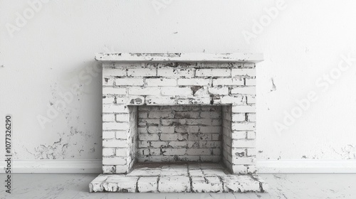 White washed bricks in minimalistic fireplace decor photo