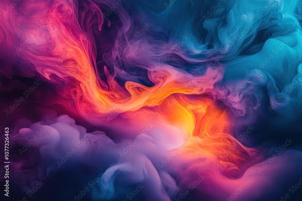 Obraz premium Abstract colorful smoke swirls on a dark background.