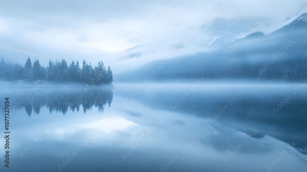 Fototapeta premium Misty Morning Lake Reflection