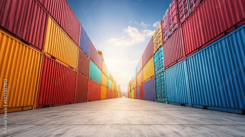 Fototapeta premium Shipping Containers Lined Up in a Row