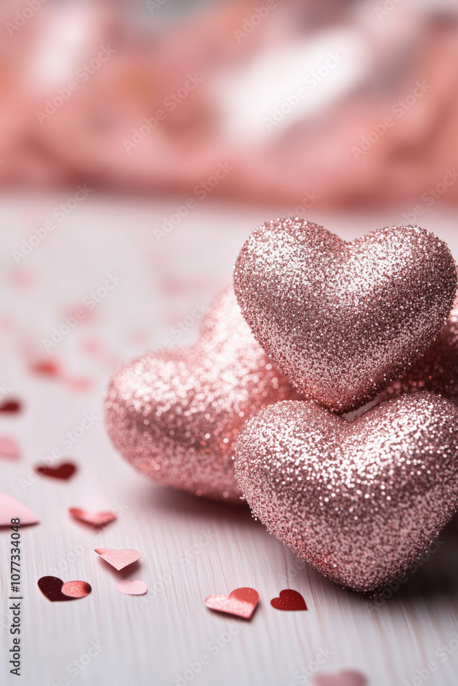Obraz premium A simple and delightful pink backdrop featuring two gentle heart shapes, framed by ample white space