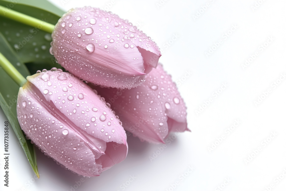 custom made wallpaper toronto digitalPink tulips arranged delicately on a white background, offering a gentle and sophisticated look