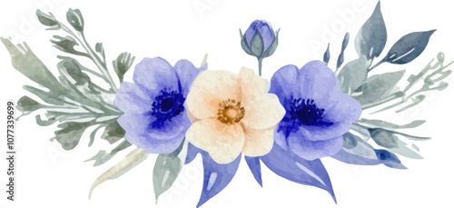 Blue Yellow Floral Arrangement Watercolor Illustration
