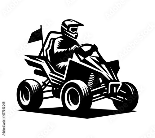 A silhouette vector of a beach buggy with a rider, isolated on a white background.