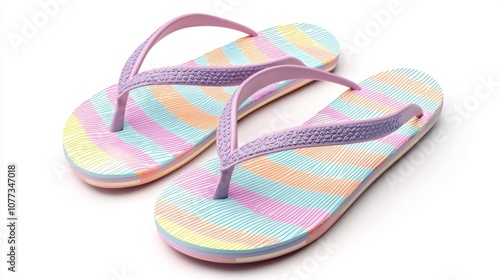 Symbolizing summer vacation, holiday, and travel with a realistic modern illustration of beach flip flops isolated on a white background.