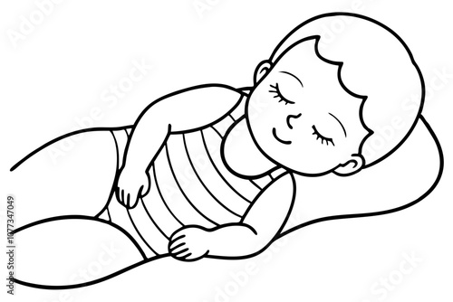 A cute Baby wearing a bathing scalp is sleep line art vector art illustration