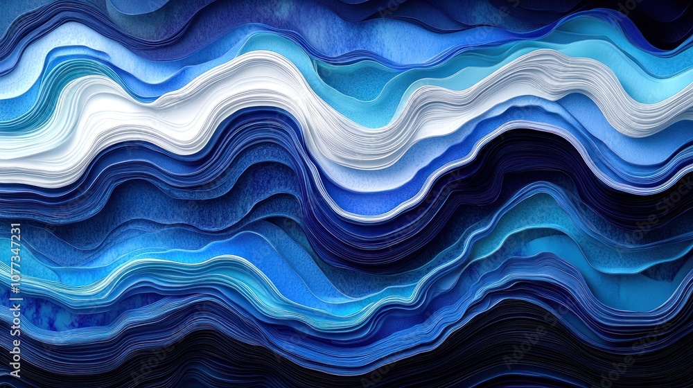 Fototapeta premium Abstract blue and white wavy background with a 3D effect.