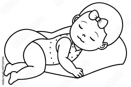 A cute Baby wearing a bathing scalp is sleep line art vector art illustration