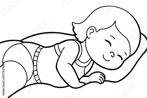 A cute Baby wearing a bathing scalp is sleep line art vector art illustration