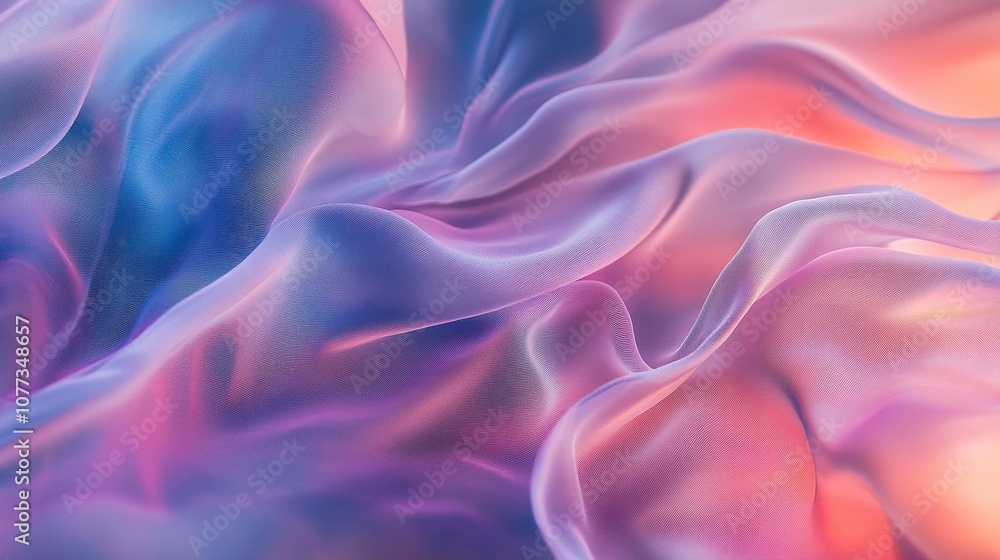Obraz premium Flowing translucent waves, pastel hues of blue and pink, fluidity, softness