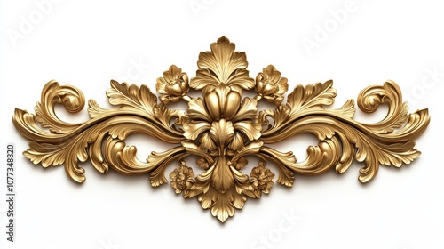 Ornate gold baroque floral design on white background