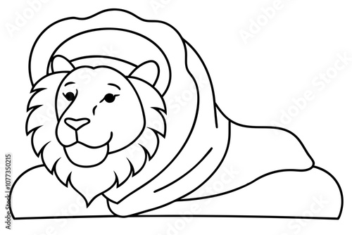 A lion wearing a bathing scalp is sleep vector line art 