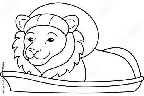 A lion wearing a bathing scalp is sleep vector line art 