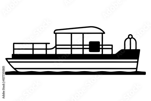 Pontoon Silhouette Line Drawing - Minimalist Vector Art Illustration
