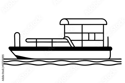 Pontoon Silhouette Line Drawing - Minimalist Vector Art Illustration