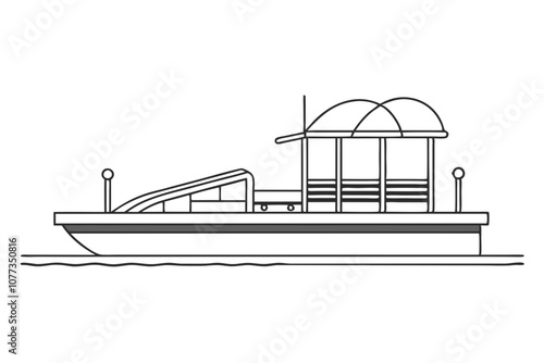 Pontoon Silhouette Line Drawing - Minimalist Vector Art Illustration