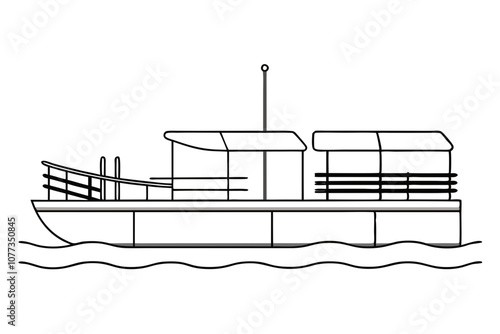Pontoon Silhouette Line Drawing - Minimalist Vector Art Illustration