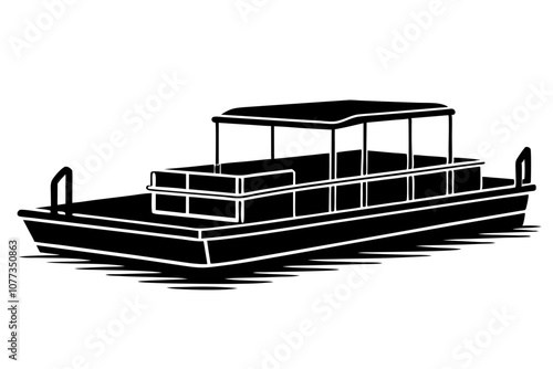 Pontoon Silhouette Line Drawing - Minimalist Vector Art Illustration