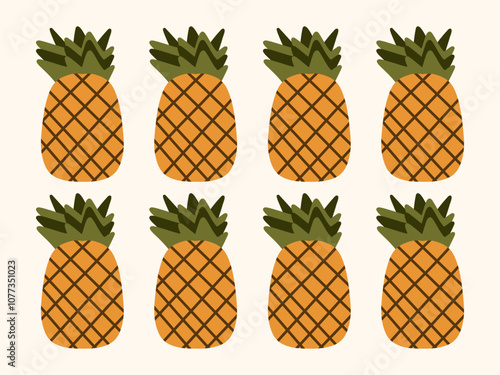 Pattern with pineapples. Fruits, berries, healthy food, proper nutrition. Vector illustration