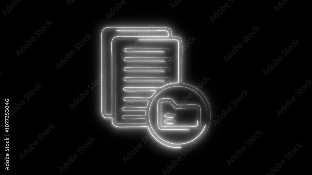 Glowing Documentation Icon and Symbol in HD Video Neon Animation on Black Background Glowing Documentation Icon and Symbol in HD Video Neon Animation on Black Background