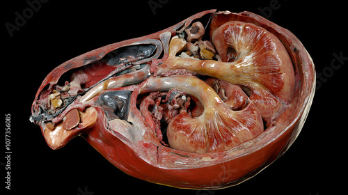 A 3D visualization of a kidney resection showing the affected part removed with healthy tissue preserved for function. photo