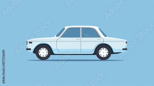 White classic car isolated on blue background. photo